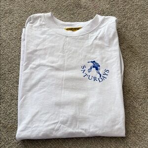 Saturdays Football White T-Shirt with Blue Soccer Logo NWOT